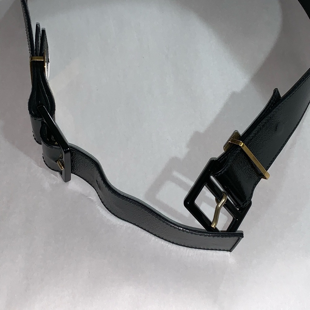 SAINT LAURENT size L black crinkle patent belt - Picture 7 of 11